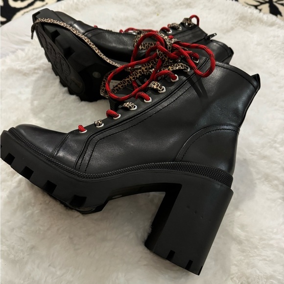 NEW Gianni Bini Ryedderr Leopard Block Heel Combat Boots BlackRed LaceUp 10 - Picture 9 of 16